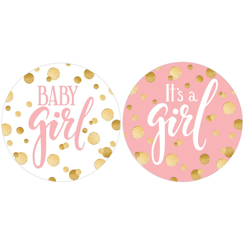 DISTINCTIVS Pink and Gold It's a Girl Baby Shower Favor Stickers - 1.75 in Thank You Stickers or Envelope Seals - 40 Labels - Image 1